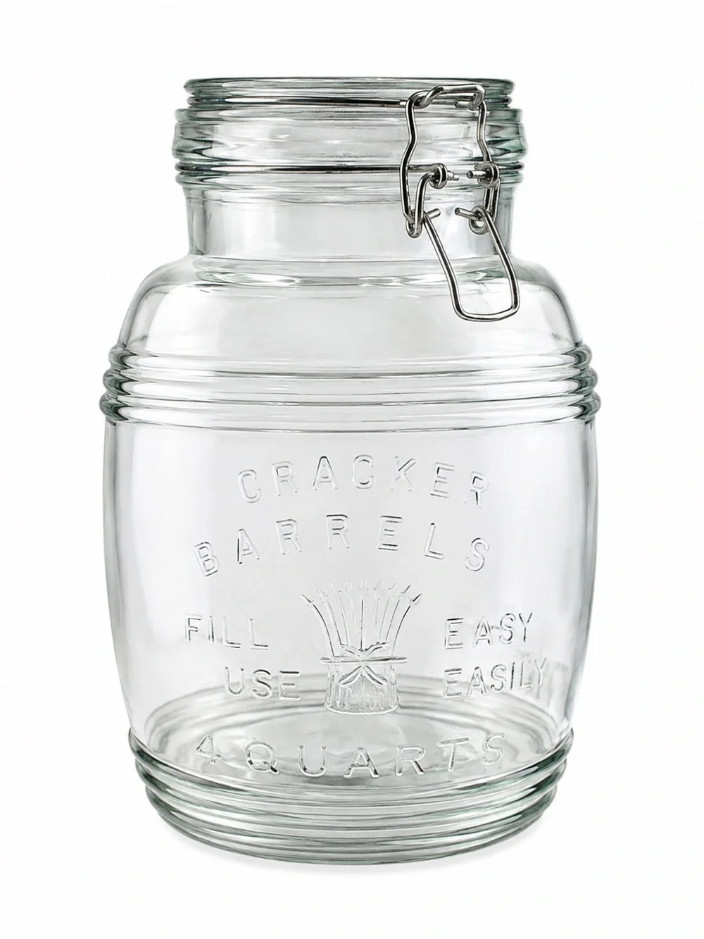 Cracker Barrel Clear Glass Jar with Metal Clamp Lid
